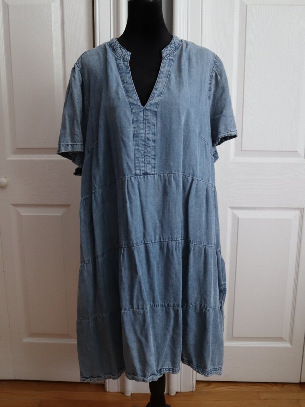 Velvet Heart LA Plus Sz 3x Lightweight Denim Chambray Tiered Babydoll Dress Boho